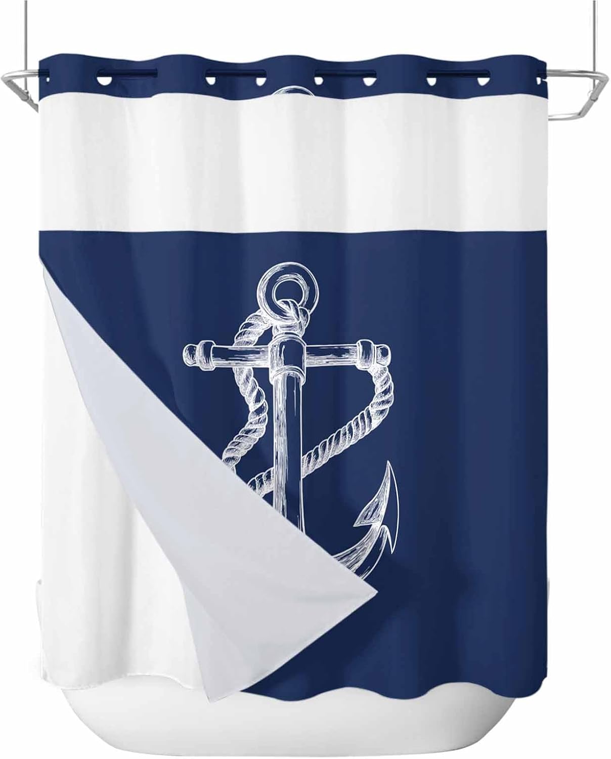 No Hooks Shower Curtain Set with Liner 72x72 Marine Theme