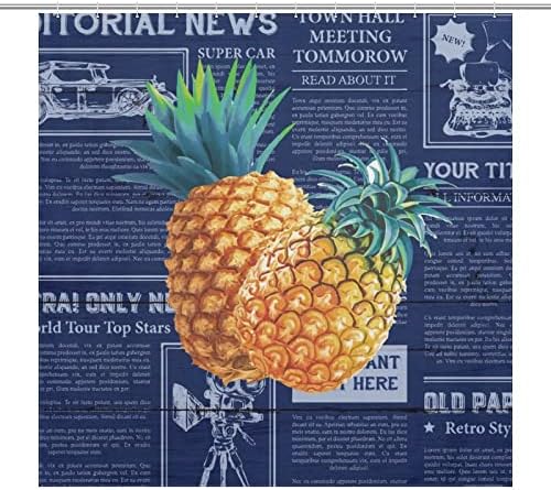 Summer Cool Pineapple Pattern Bath Curtain with 12 Hooks