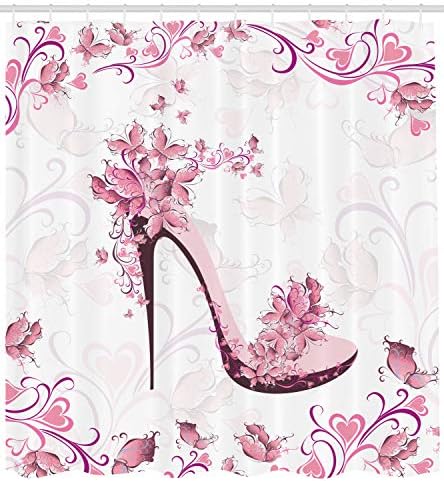 Ambesonne Pink White Shower Curtain with Hooks