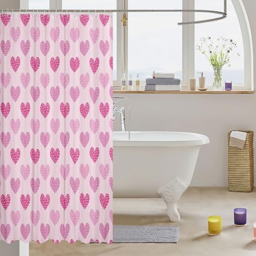 jejeloiu Pink Heart Shower Curtain Set 72x72 Waterproof