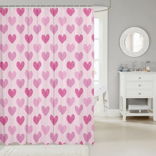 jejeloiu Pink Heart Shower Curtain Set 72x72 Waterproof