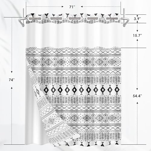 Nesphy No Hook White Black Shower Curtain Set