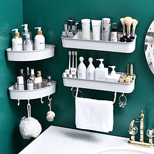 ANNBKA Triangle-Black Shower Caddy with Hooks and Towel Bar