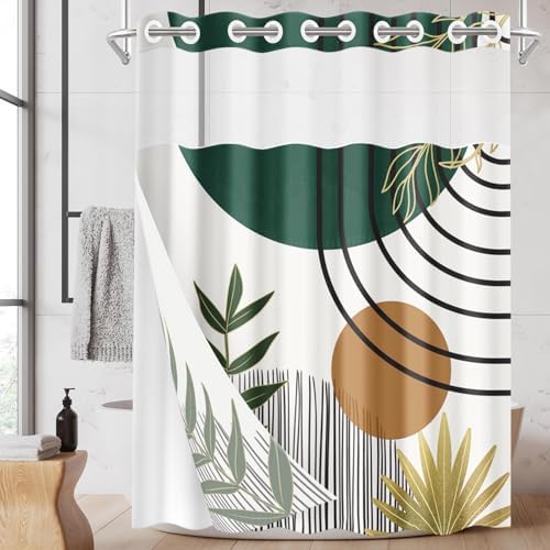 Nesphy Mid Century Green Boho Shower Curtain Set