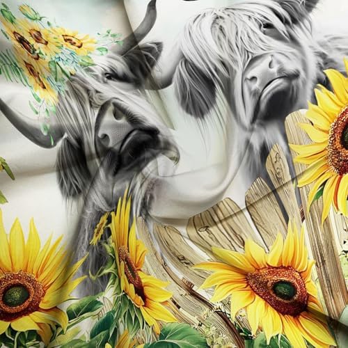 Rustic Cow Shower Curtain with Sunflower Floral Design