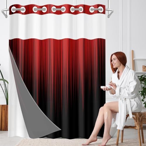 Nesphy No Hook Black Red Ombre Shower Curtain Set