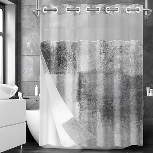 Nesphy Modern 71x74 Inch White Grey Shower Curtain Set