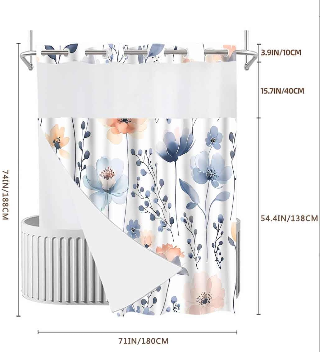 Gdmoon No Hook Floral Shower Curtain Set 71x74 with Snap Liner
