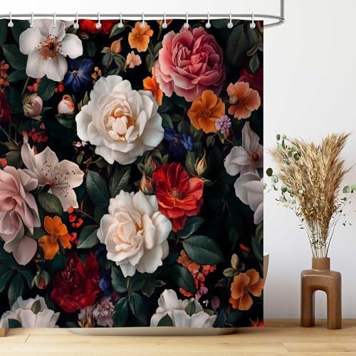 Floral Shower Curtain Set with Hooks 72x72