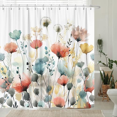 GOAOK Rustic Boho Floral Shower Curtain 72x72 with 12 Hooks