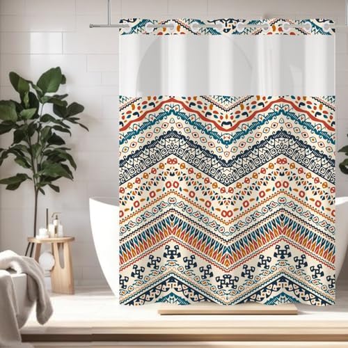 Yanutan No Hook Shower Curtain with Mesh and Liner 71x74in