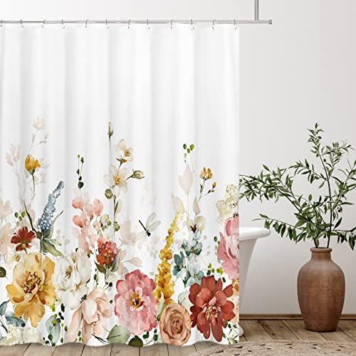 Tititex Aesthetic Blooming Floral Shower Curtain 71x71 Inch Waterproof