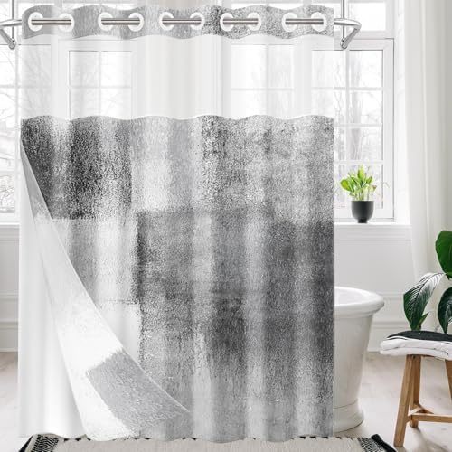 Nesphy Modern 71x74 Inch White Grey Shower Curtain Set