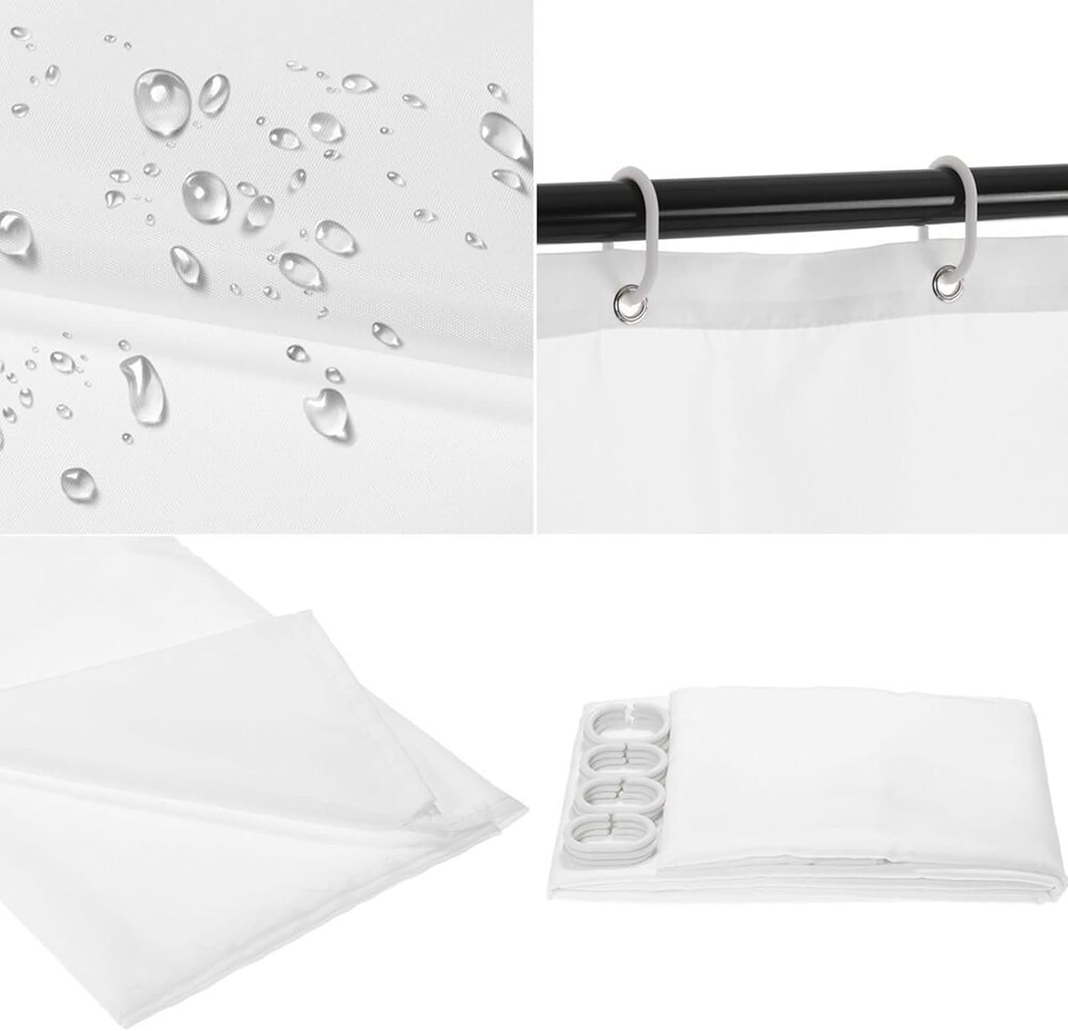 Homxi Brown Heart Pattern Shower Curtain Liners with Hooks