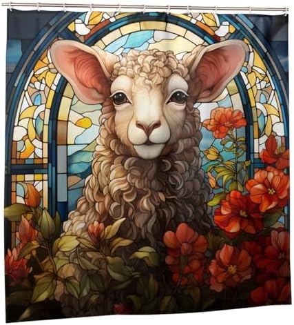 DAOWANGZUO Sheep Shower Curtain Set with 12 Hooks