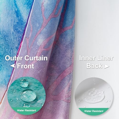 Lokigo Teal Blue Hookless Shower Curtain Set with Liner