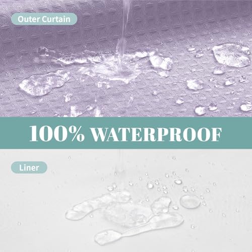 Lavender Waffle Weave Shower Curtain Set with Snap-In Liner 71x86 Inches