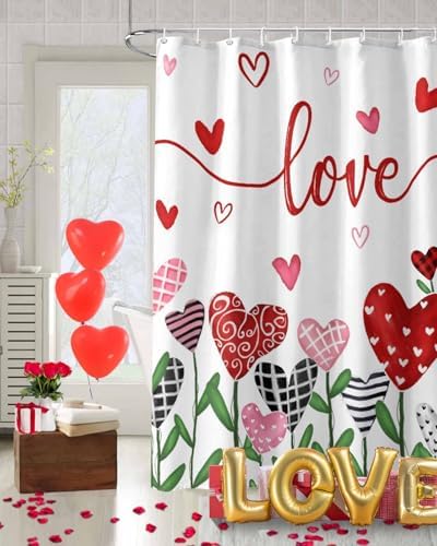 Vandarllin Pink Red Heart Shower Curtain Set 72x72