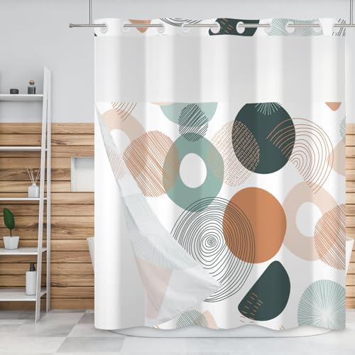 Baocicco Abstract Circle Shower Curtain Set with Built-in Liner