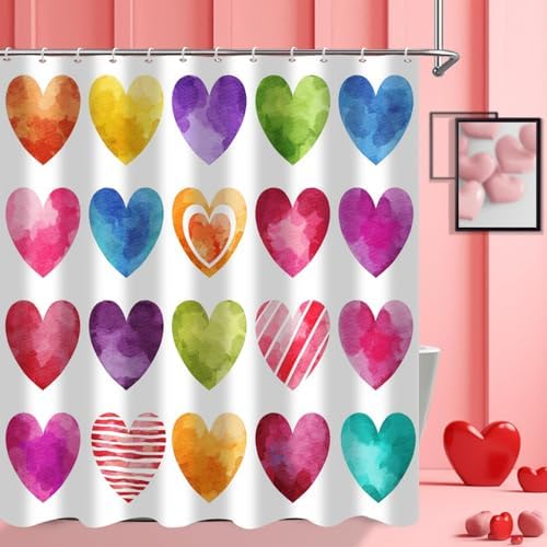 Valentines Day Shower Curtain with Hearts Design