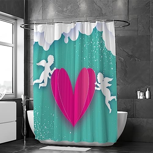 Hapuxt Shower Curtain with 12 Hooks Love Pink Heart Design