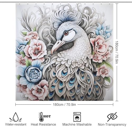 DAOWANGZUO White Peacock Shower Curtain Set