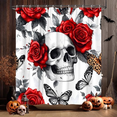 Gothic Skull Floral Shower Curtain 70x70 Inch