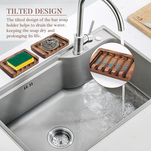 Wooden Soap Dish 3 Pack - Rustic Style Bathroom Kitchen Holder