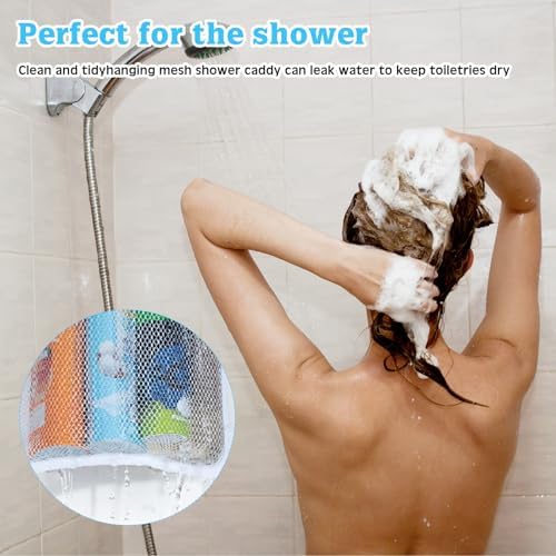2 Pack 7 Pockets Mesh Shower Caddy with Metal Hangers - White
