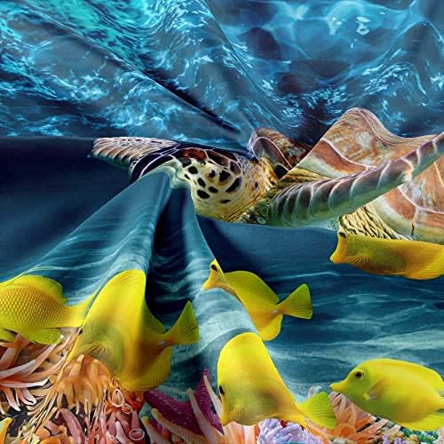 DYNH Sea Turtle Fabric Shower Curtain 69x70 Inch with Hooks Blue Bath Curtain