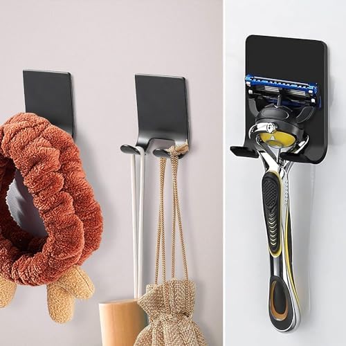 AKOAK 2 Pcs Waterproof Razor Holder with Hooks - Black