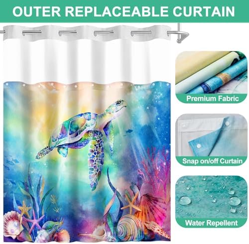 Lokigo Teal Blue Hookless Shower Curtain Set with Liner
