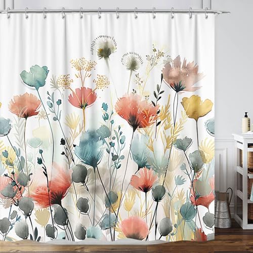 GOAOK Rustic Boho Floral Shower Curtain 72x72 with 12 Hooks