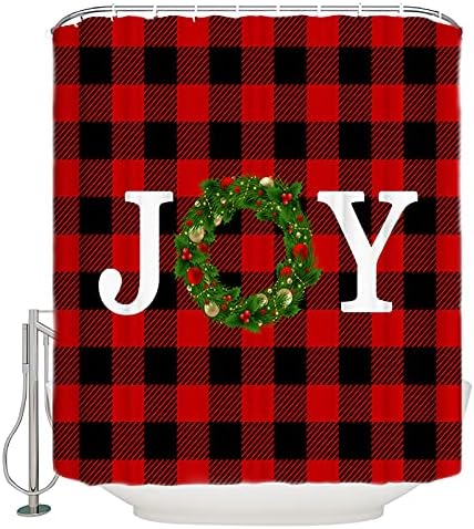 Boanket Polyester Christmas White Joy Wreath Shower Curtain