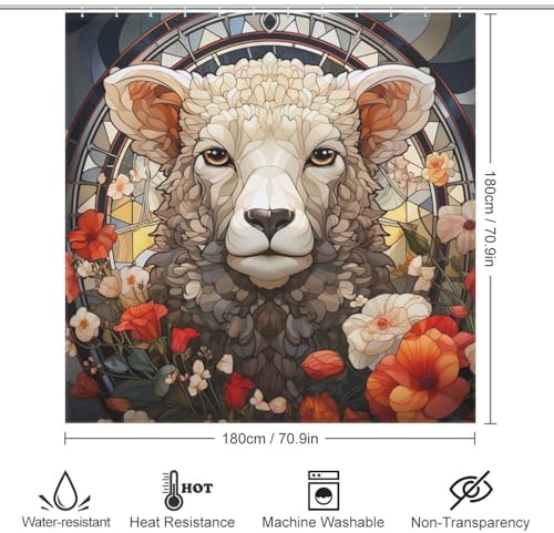 DAOWANGZUO Sheep Shower Curtain Set with 12 Hooks 72x72in 1
