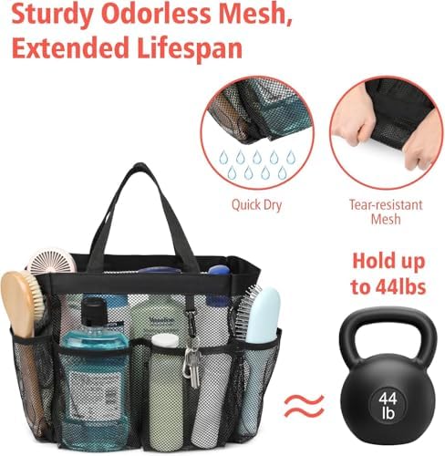 Durable Mesh Shower Caddy with 8 Pockets and 2 Handles