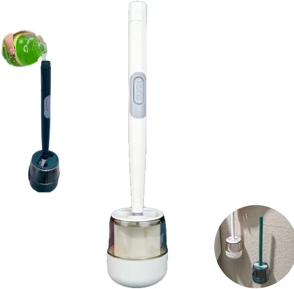 Refillable Toilet Brush with Wall Mount Holder and Soap Dispenser