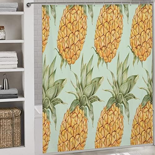 Pineapple Yellow Fun Shower Curtain with 12 Hooks