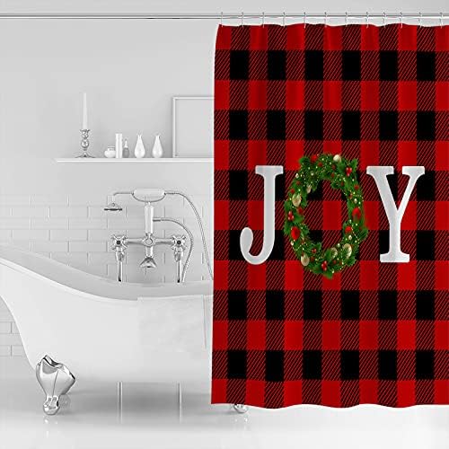 Boanket Polyester Christmas White Joy Wreath Shower Curtain