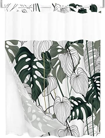 Tititex Snap-In Liner Tropical Palm Shower Curtain Set 72x72 Inch