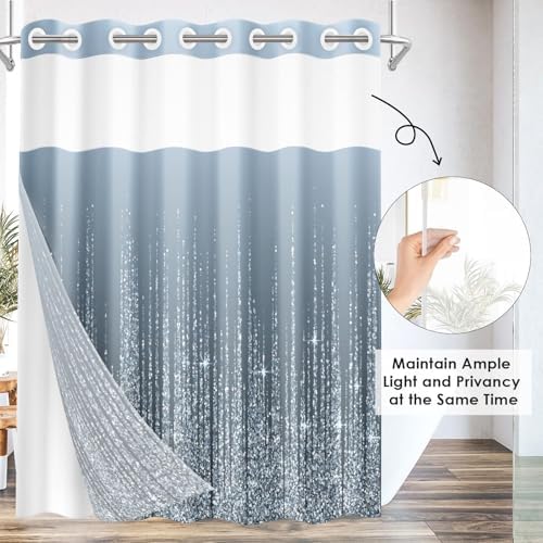 Nesphy No Hook Silver Dots Shower Curtain Set