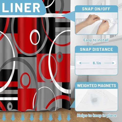 Gdmoon No Hook Geometric Plaid Shower Curtain Set