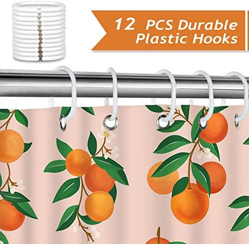 Bonhause Orange Shower Curtain with 12 Hooks