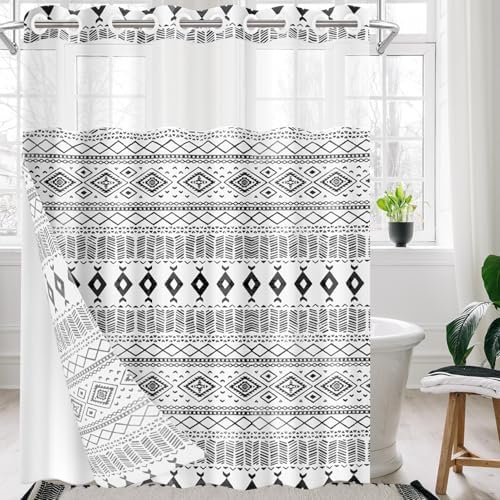 Nesphy No Hook White Black Shower Curtain Set