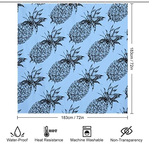 Adorable Pineapple Fruit Shower Curtain Set with Hooks 72x72inch