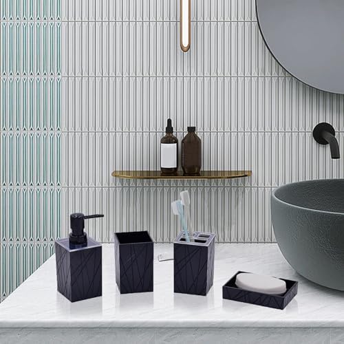 4 Piece Bathroom Accessory Set with Soap Dispenser Toothbrush Holder Tumbler and Soap Tray Black 1