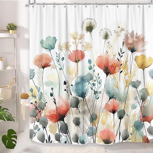 GOAOK Rustic Boho Floral Shower Curtain 72x72 with 12 Hooks