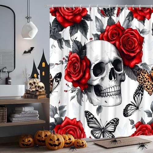 Gothic Skull Floral Shower Curtain 70x70 Inch