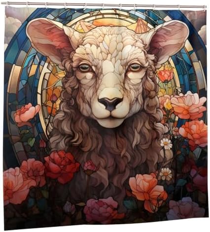 DAOWANGZUO Sheep Shower Curtain Set with 12 Hooks 72x72in