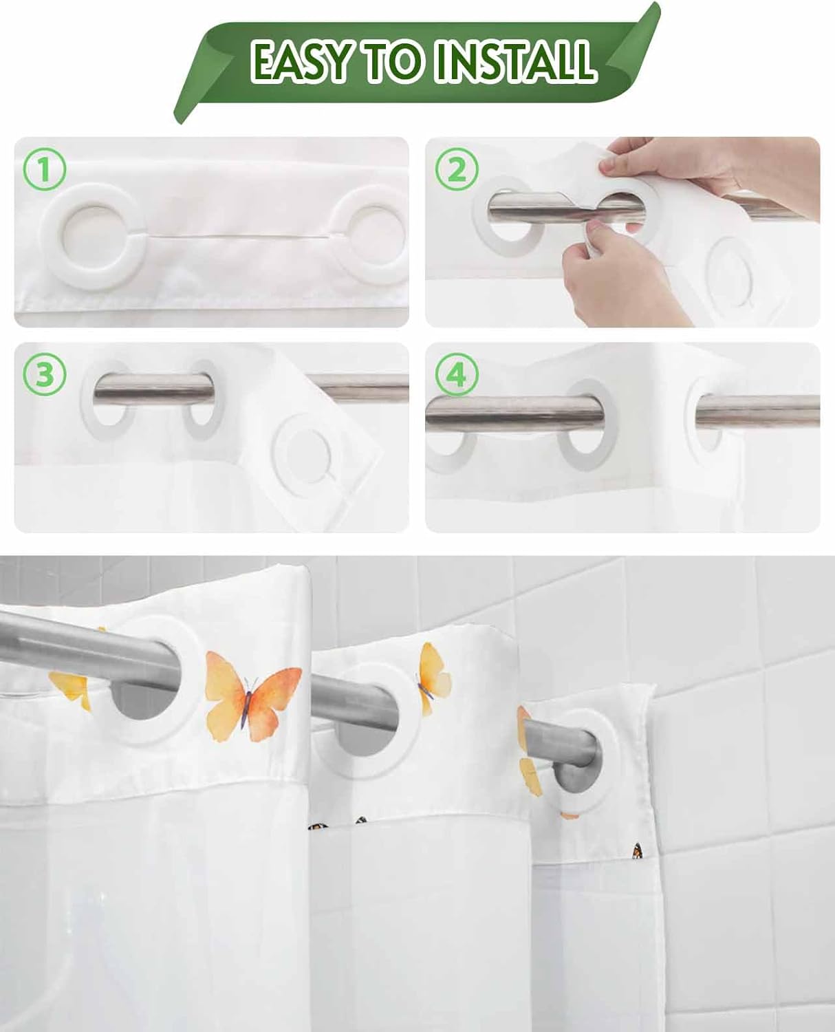 Double Layer No Hooks Shower Curtain Set 72x72